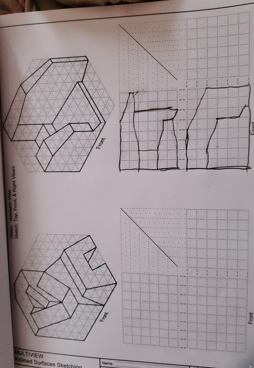 Solved how do draw the top, front, and right views of these. | Chegg.com