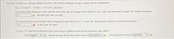 Solved The time it takes an average athlete to swim 100 | Chegg.com