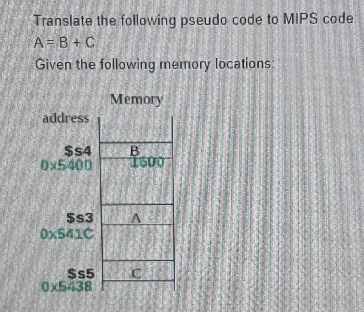 Solved Translate the following pseudo code to MIPS code: A= | Chegg.com