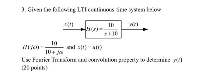 Solved 3. Given the following LTI continuous-time system | Chegg.com