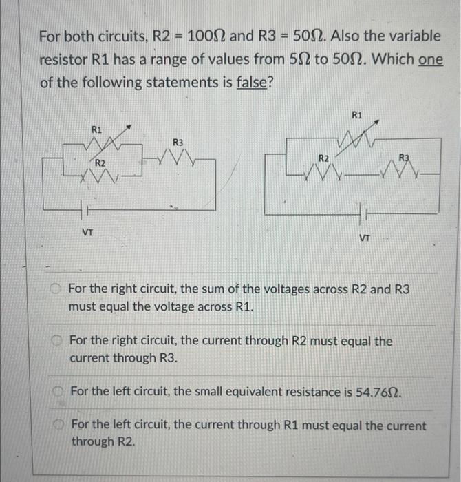 Solved For both circuits, R2 =100Ω and R3=50Ω. Also the | Chegg.com