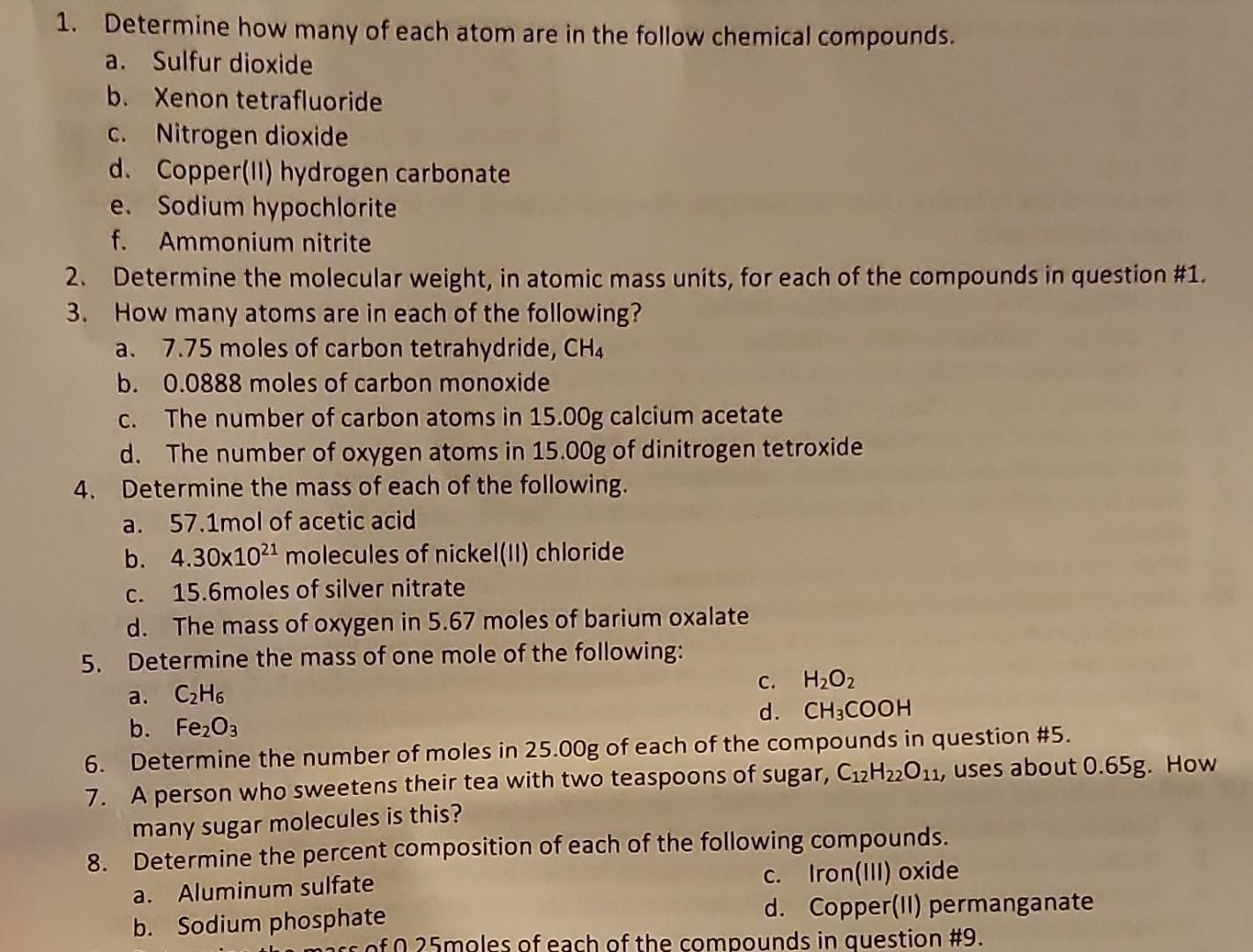 Solved 1. Determine how many of each atom are in the follow | Chegg.com