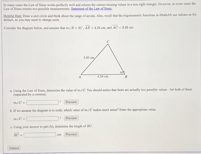 Solved Consider the triangle shown in the diagram below. B c | Chegg.com