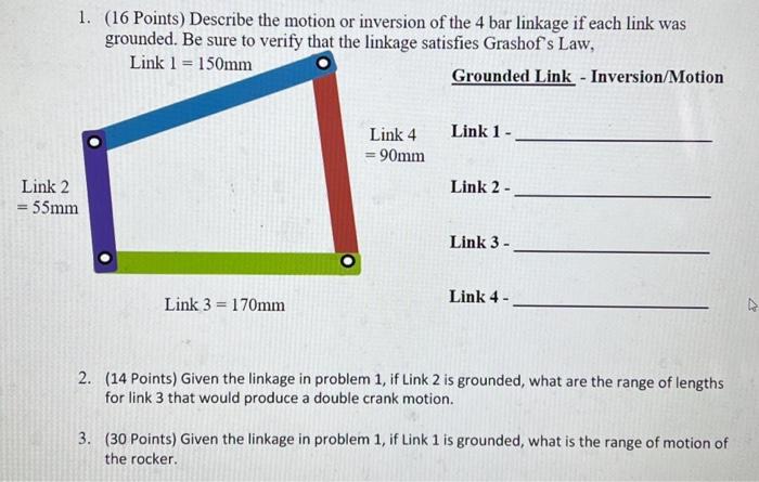 Solved 3. Given the linkage in Problem 1, if link 1 is | Chegg.com