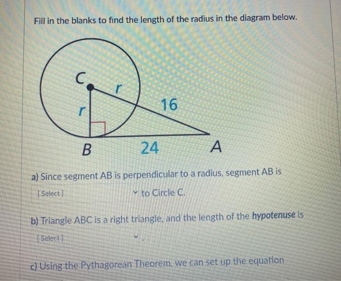 Solved Fill in the blanks to find the length of the radius | Chegg.com