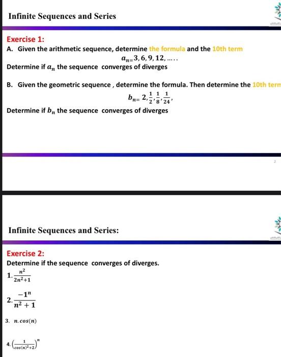 Solved Infinite Sequences and Series Exercise 1: A. Given | Chegg.com