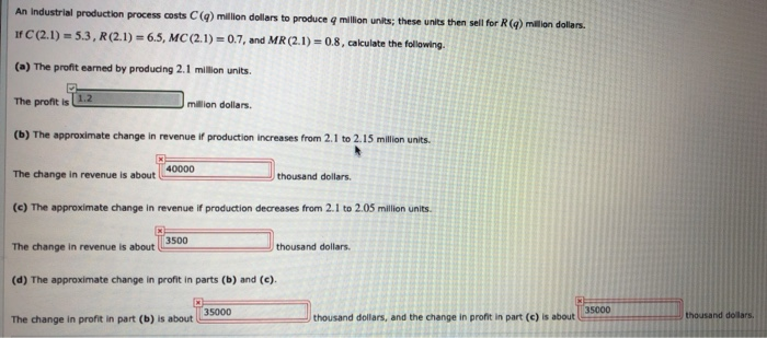 Solved An industrial production process costs C(q) million