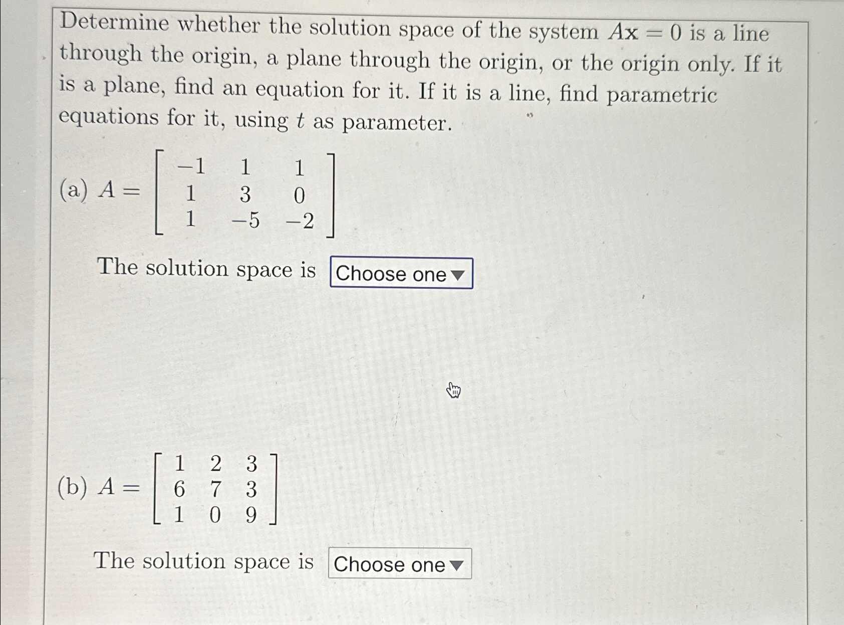 Solved Determine whether the solution space of the system | Chegg.com