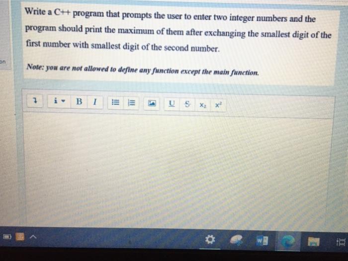 Solved Write a CH program that prompts the user to enter two | Chegg.com