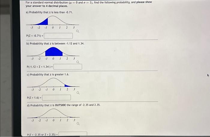 Solved For a standard normal distribution 0 and 1 Chegg