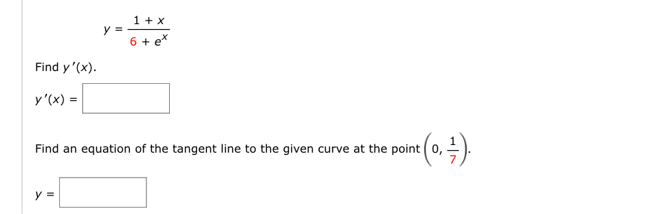 Solved y=1+x6+exFind y'(x).y'(x)=Find an equation of the | Chegg.com