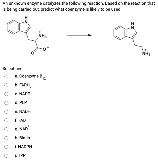 Solved An unknown enzyme catalyzes the following reaction.