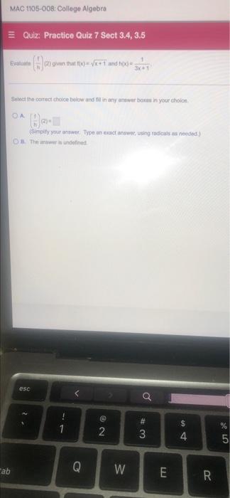 Solved MAC 1105-008: College Algebra =Quiz Practice Quiz 7 | Chegg.com