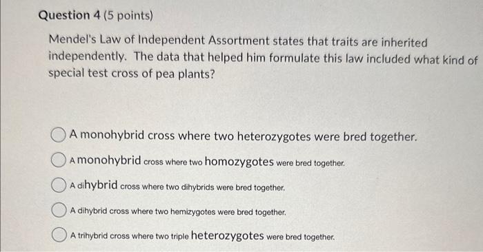 Mendels Law of Independent Assortment states that traits are inherited independently. The data that helped him formulate thi