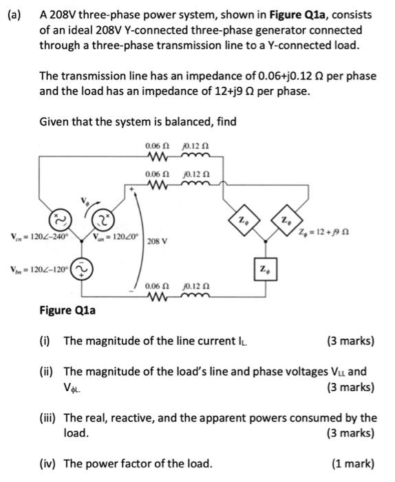 Solved (a) A 208V Three-phase Power System, Shown In Figure | Chegg.com