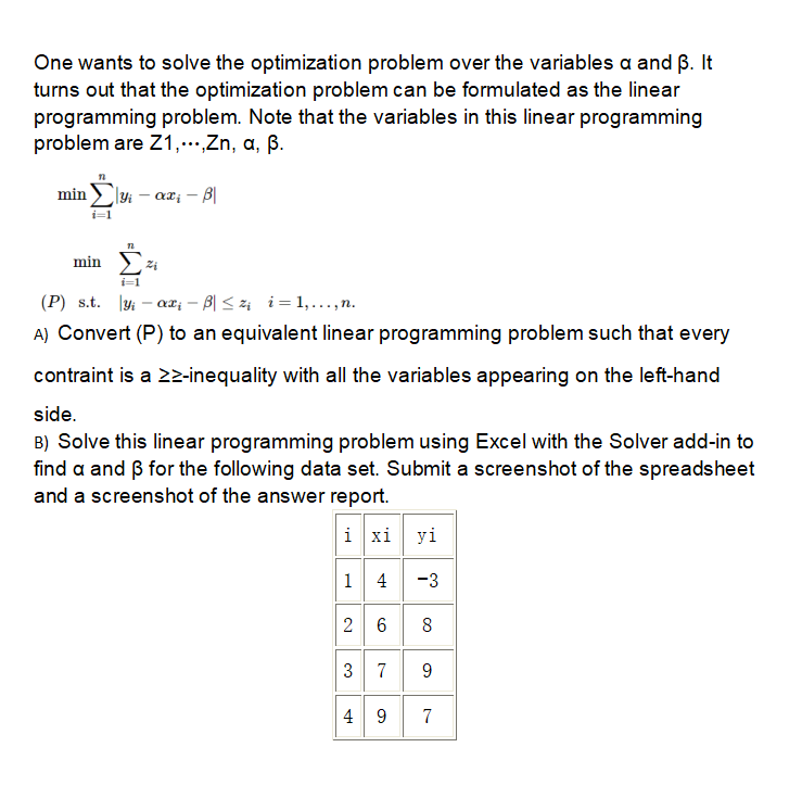 Solved One wants to solve the optimization problem over the | Chegg.com