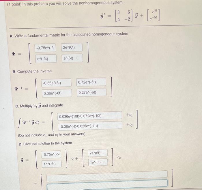 Solved (1 point) In this problem you will solve the | Chegg.com