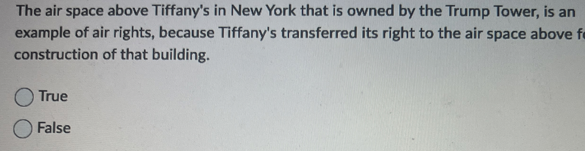 Solved The air space above Tiffany's in New York that is | Chegg.com