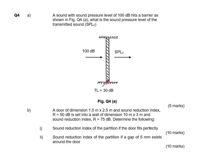 Solved Q4 a) a) A sound with sound pressure level of 100 dB | Chegg.com