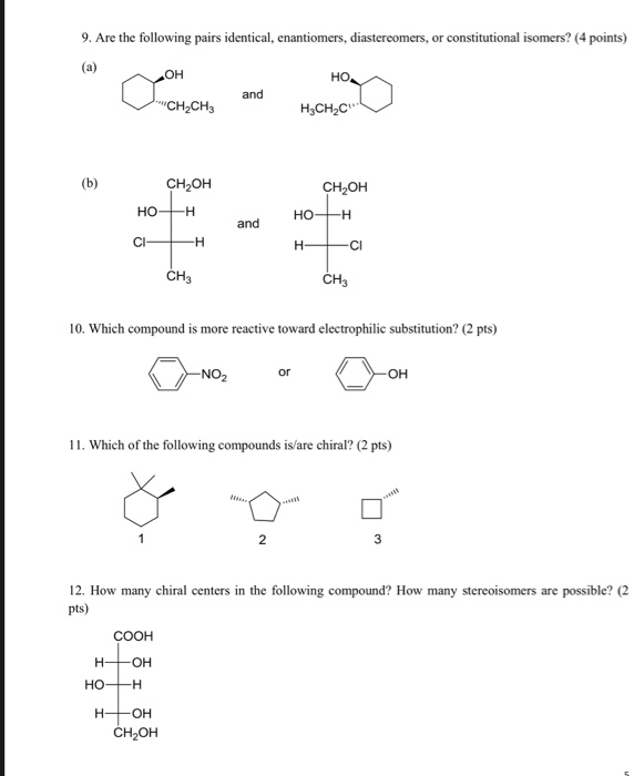 Solved 9. Are the following pairs identical, enantiomers, | Chegg.com