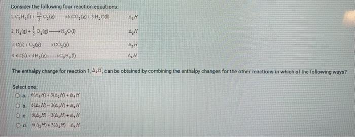 Solved Consider the following four reaction equations: | Chegg.com