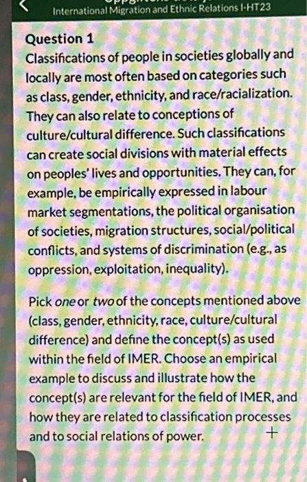 Solved International Migration And Ethnic Relations I-HT23 | Chegg.com