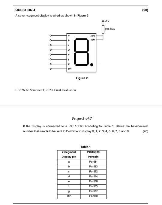 Solved (20) QUESTION 4 A seven-segment display is wired as | Chegg.com