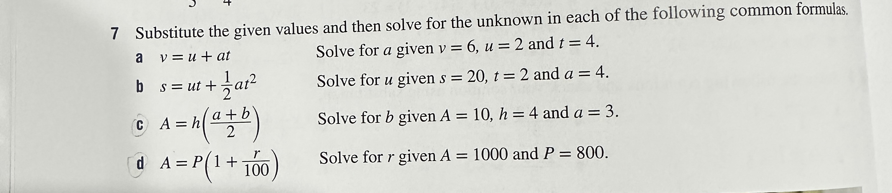 Solved 7 ﻿Substitute the given values and then solve for the | Chegg.com