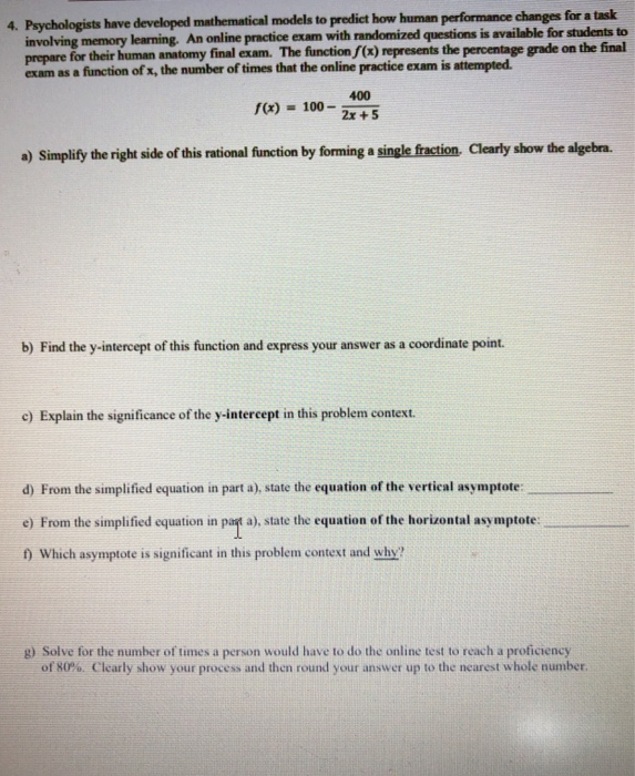 Psychology Math Question Example Solved 4. Psychologists have developed mathematical models | Chegg.com