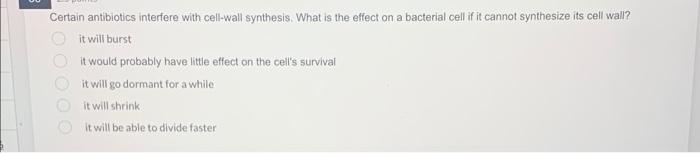 Solved Certain antibiotics interfere with cell-wall | Chegg.com