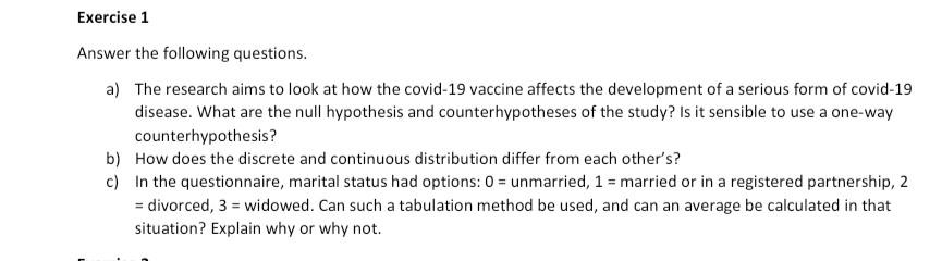 Solved Exercise 1 Answer the following questions. a) The | Chegg.com