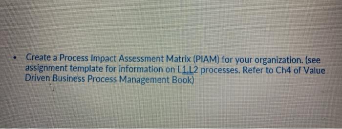 Solved Create a Process Impact Assessment Matrix (PIAM) for | Chegg.com