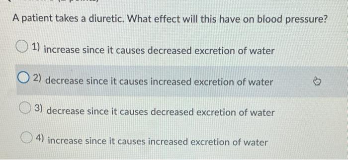 Solved A Patient Takes A Diuretic. What Effect Will This | Chegg.com