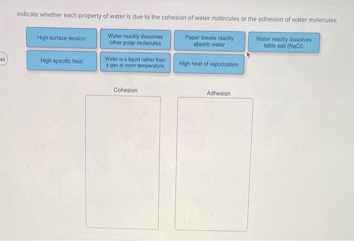 Solved Indicate Whether Each Property Of Water Is Due To The Chegg