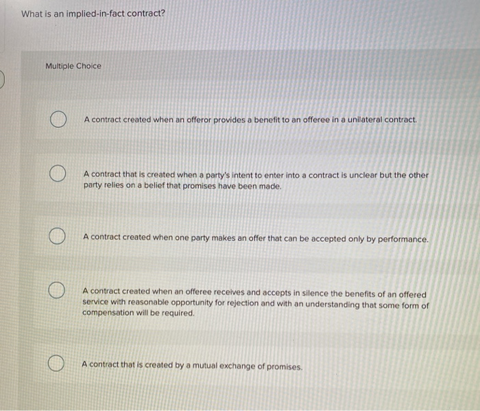 Solved What Is An Implied In Fact Contract Multiple Choice Chegg Com   Image 