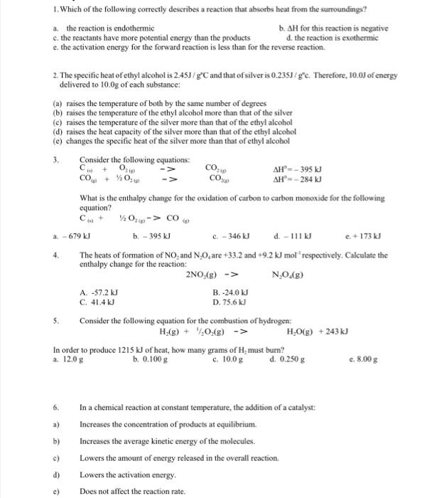 Solved 1. Which of the following correctly describes a | Chegg.com