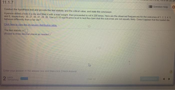 Solved 11.1.7 Question Help Conduct the hypothesis test and | Chegg.com