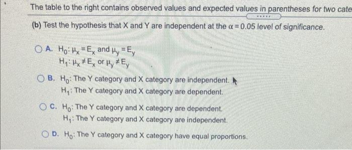 Solved The table to the right contains observed values and | Chegg.com