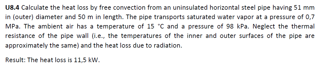 Solved U8.4 ﻿Calculate the heat loss by free convection from | Chegg.com