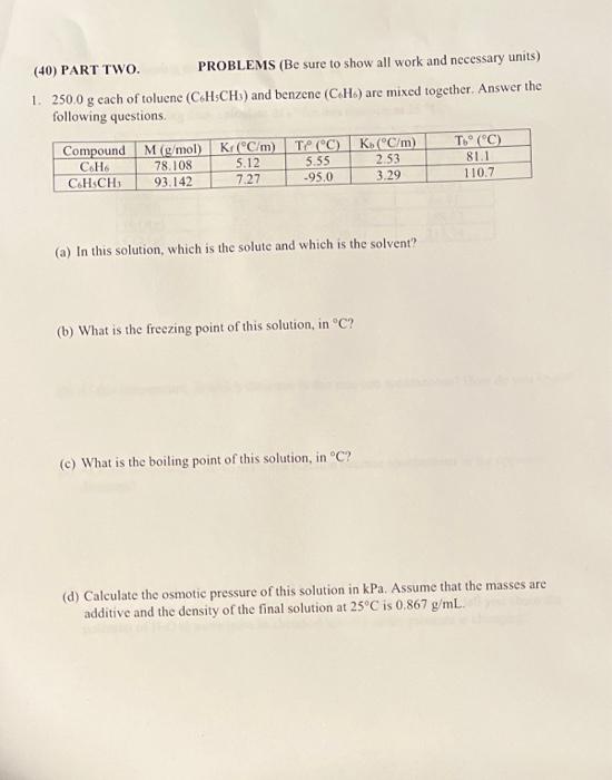 Solved (40) PART TWO. PROBLEMS (Be sure to show all work and | Chegg.com