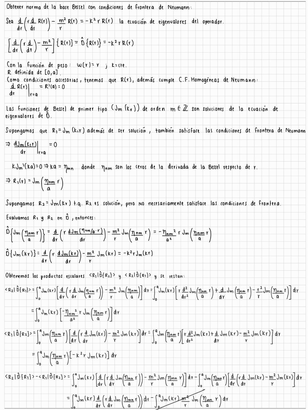 Sea \( \frac{d}{d r}\left(\frac{r d}{d r} R(r)\right)-\frac{m^{2}}{r} R(r)=-k^{2} r R(r) \) la ecuación de eigenvalores del o