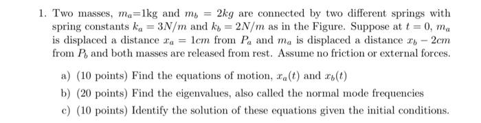 Solved Two masses, ma=1 kg and mb=2 kg are connected by two