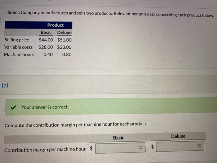 Solved Helena Company manufactures and sells two products. | Chegg.com