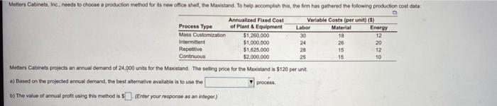 Solved || 12 Metters Cabinets, Inc. needs to choose a | Chegg.com