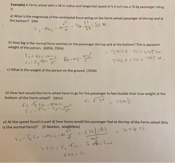 Solved Example) A Ferris wheel with a 38 m radius and