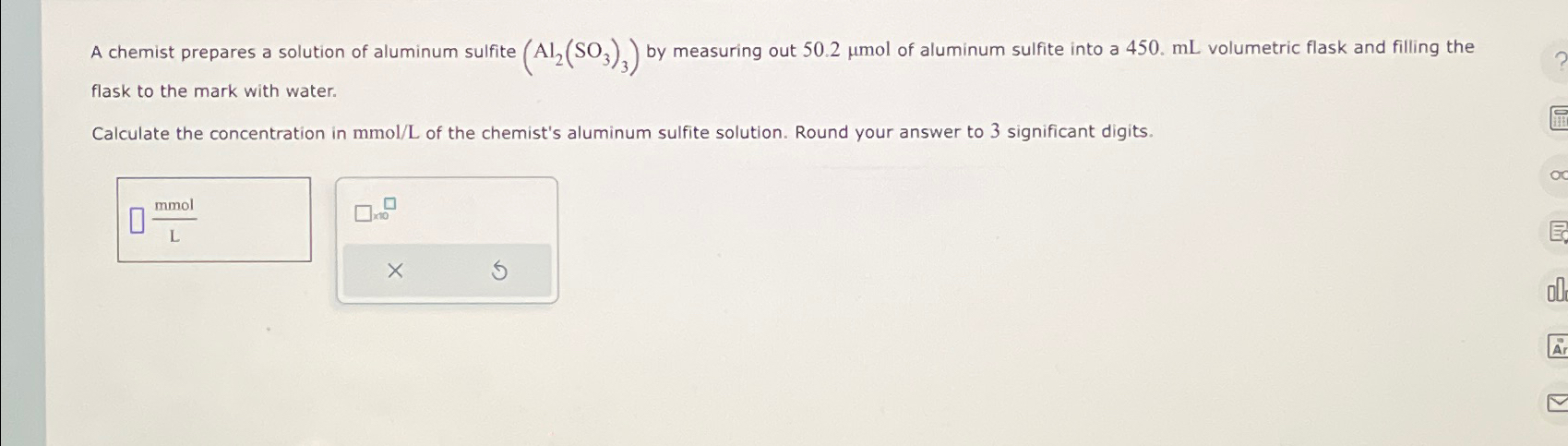 Solved A chemist prepares a solution of aluminum sulfite | Chegg.com