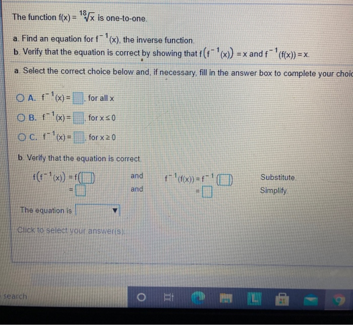 Solved The function f(x) = is one-to-one. a Find an equation | Chegg.com
