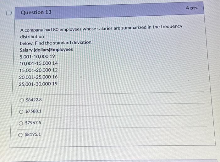 Solved A Company Had 80 Employees Whose Salaries Are | Chegg.com