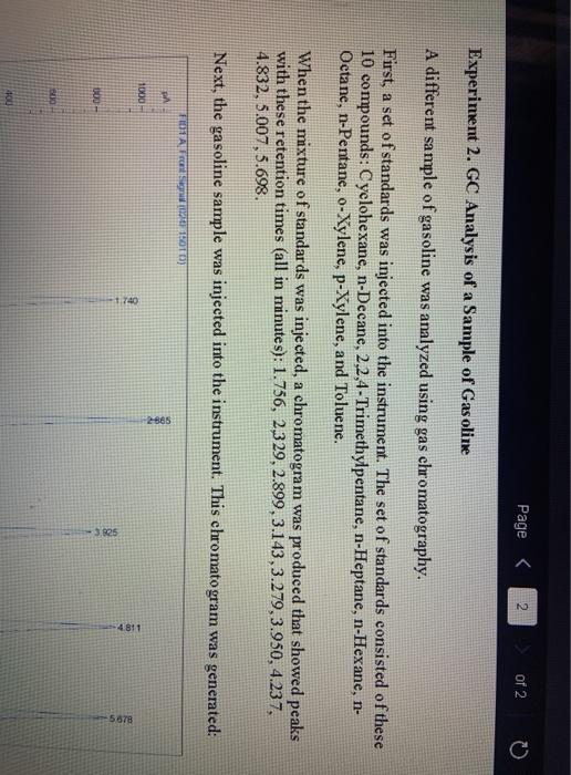 Solved Experiment 2. GC Analysis of a Sample of Gasoline A