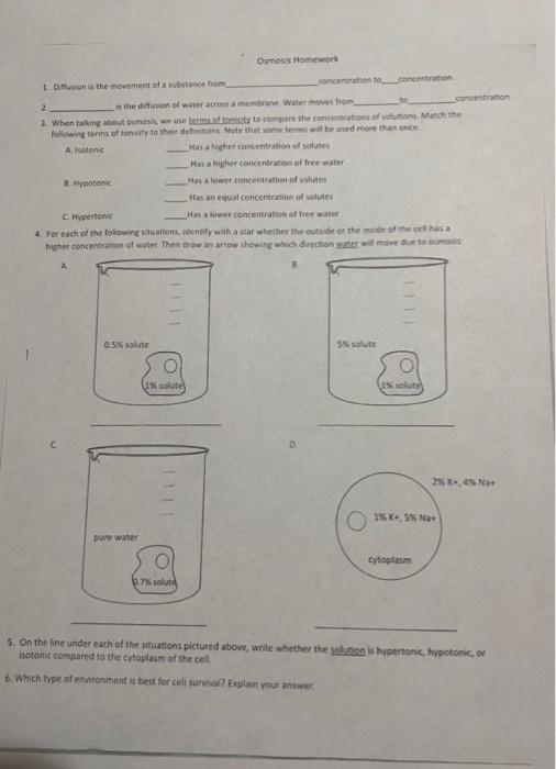 Solved 1. Diffusion is the movement of a substance from B. | Chegg.com